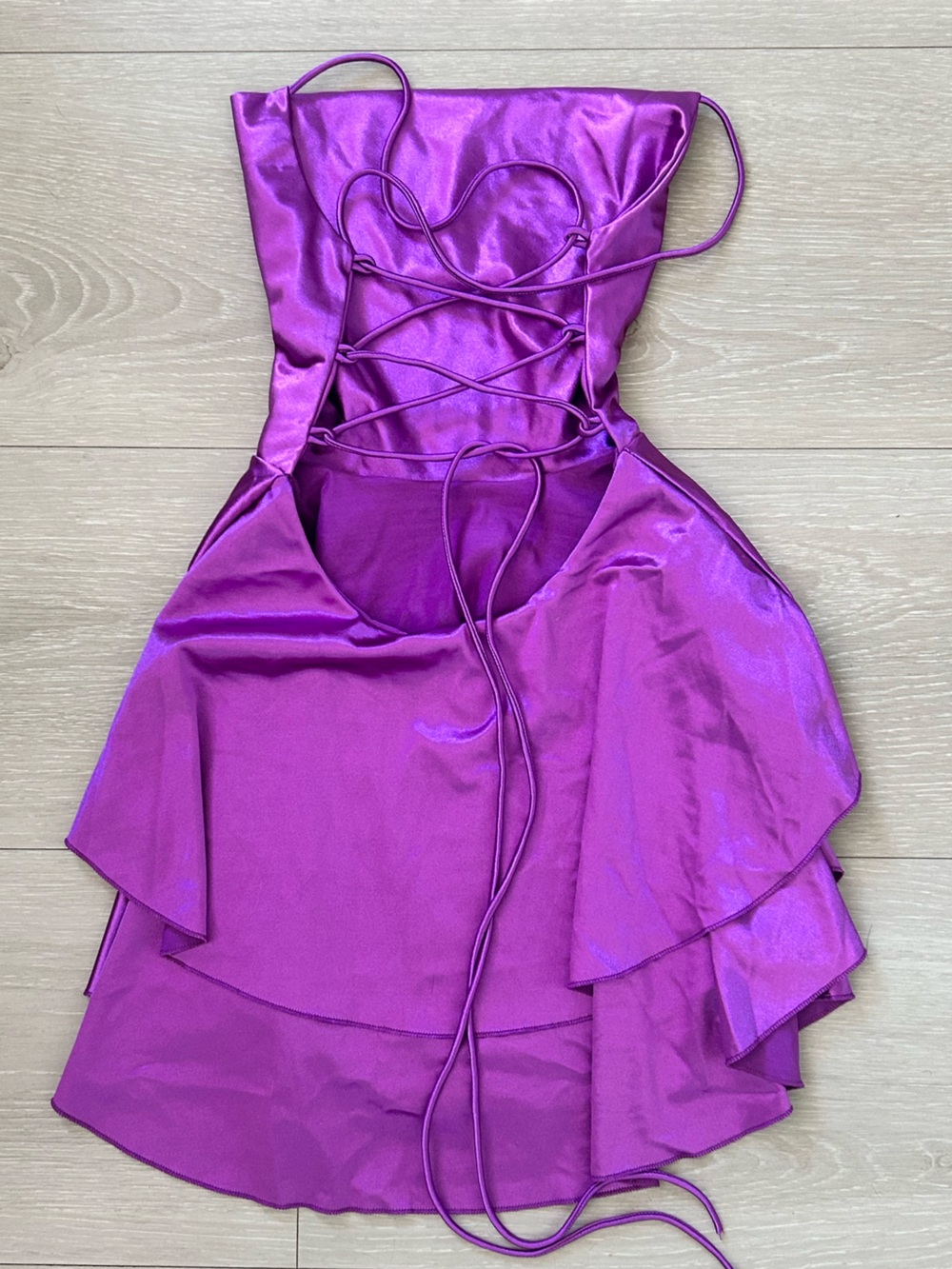 Purple Satin Cowl Neck Spaghetti Strap Dress